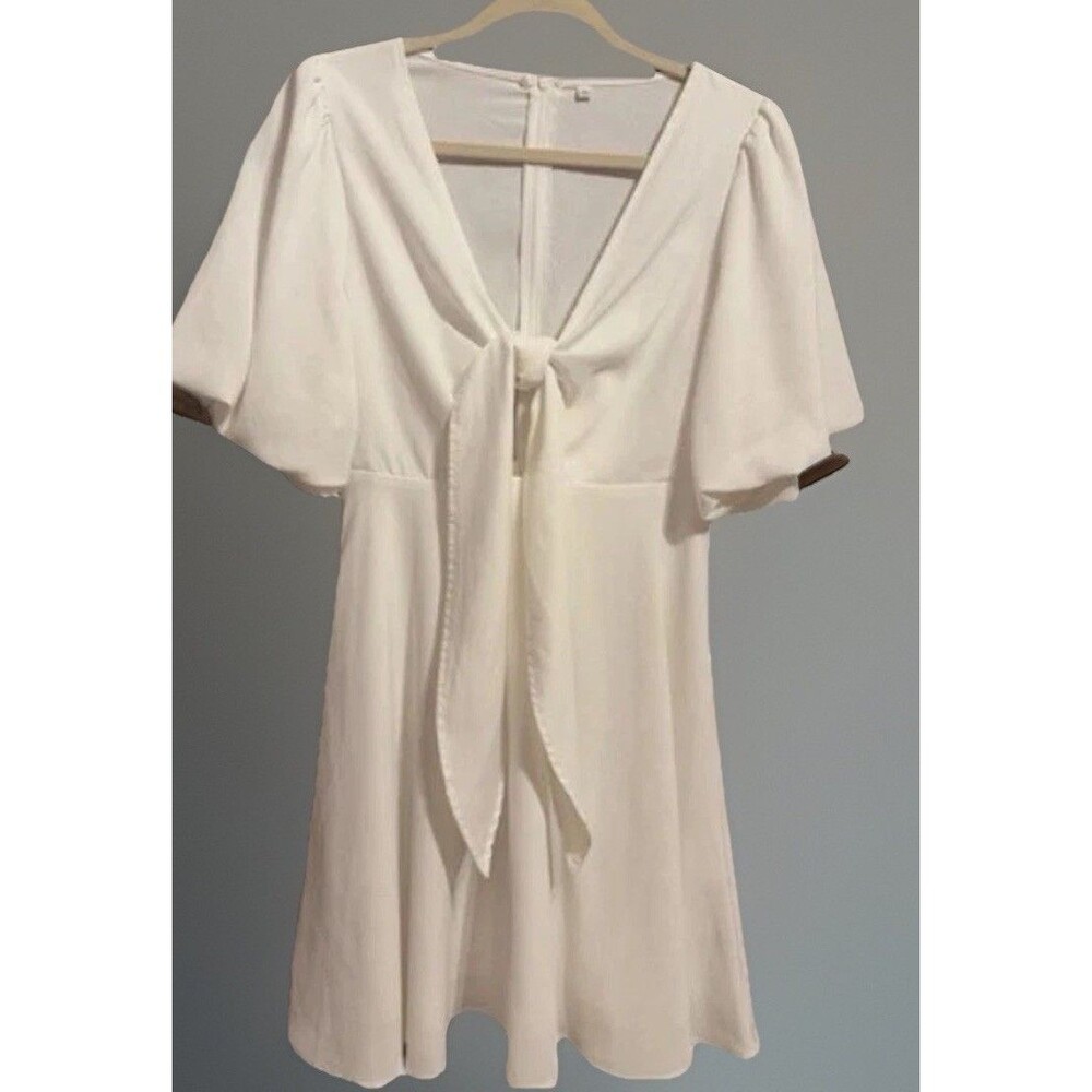 Romantic Tie Front Women's Dress Size M Puff Sleeve Cottagecore Fairycore